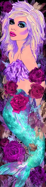 Free mermaid bookmark featuring a mermaid with a blue and purple background